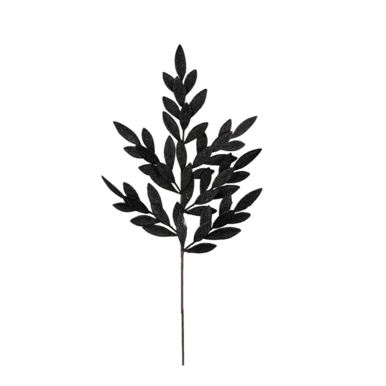 Black Glitter Bay Leaf Spray – 32" Artificial Leaf Stem-XS235302